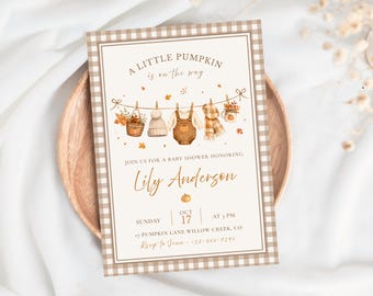 Little Pumpkin Baby Shower Invitation Template, Fall Baby Shower Invite, Editable Canva Invitation, Pumpkin Baby Shower, Autumn Baby Shower