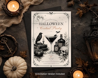 Halloween Cocktail Party Invitation, Editable Halloween Invitation, Spooky Cocktail Party Invite, Gothic Halloween Party, Canva Template