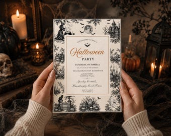Vintage Halloween Party Invitation, Editable Halloween Invite, Gothic Toile Invitation, Spooky Cocktail Party, Printable & Digital Invite