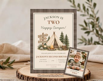 Camping Birthday Invitation, Happy Camper Birthday Invite, Camping Birthday, Editable Canva Template, Printable & Mobile Invitation, Any Age