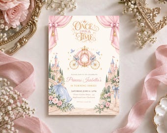 Princess Birthday Invitation, Once Upon a Time Invitation, Fairytale Birthday Invite, Editable Canva Template, E-Invite, Photo Card