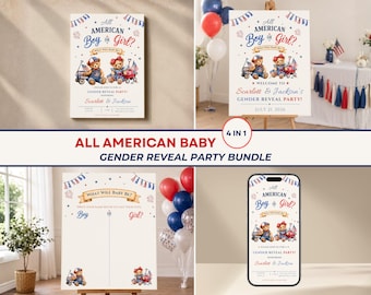 All American Gender Reveal Bundle, Patriotic Baby Shower, Fourth of July Gender Reveal, Invitation, Welcome Sign, Vote Poster, E-Invite