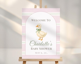 Duck Baby Shower Welcome Sign Template, Editable Girl Baby Shower Sign, Pink Baby Shower Welcome Poster, Printable Canva Template