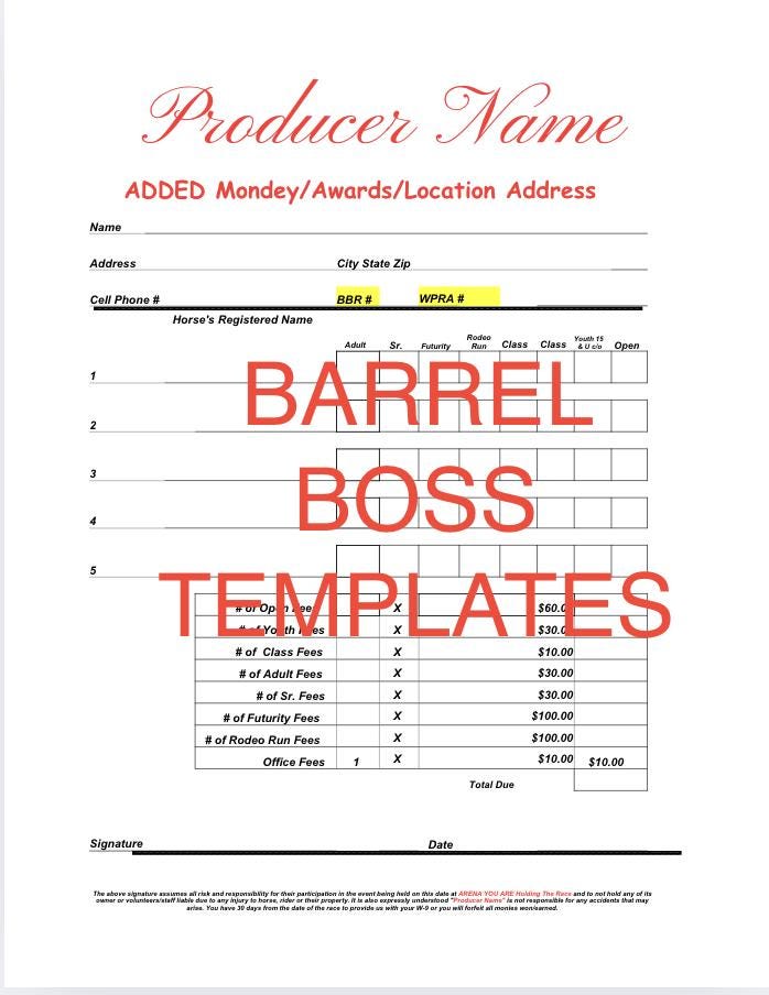 Barrel Race Entry Form| Editable Canva Form | Rodeo Entry Sheet ...