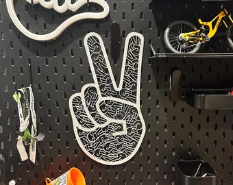Laser Cut Rock On Hand Wall Art | Metallic Silver Basswood Plywood Sign