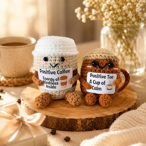 Coworker Gift, Crochet Coffe, Latte, Cappuccino, Matcha Cup, Kawaii Food Desk Buddy, Positive Keepsake Gift
