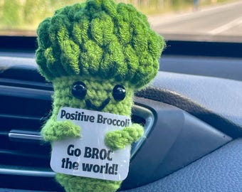 Positive Car Vent Clip – Cute Broccoli, Avocado & Veggie Plant Car Accessories with Custom Message or Yellow Heart