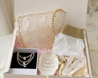 Caja de regalo personalizada para damas de honor, collar con inicial, plato de concha de ostra, recuerdo de boda