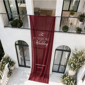 Striscione nuziale extra lungo in chiffon per decorazione del balcone, personalizzabile