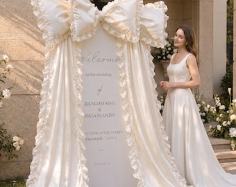 Cortinas románticas de bienvenida para bodas / Decoración para ceremonia con lazo extragrande / Elegante telón de fondo para la entrada nupcial