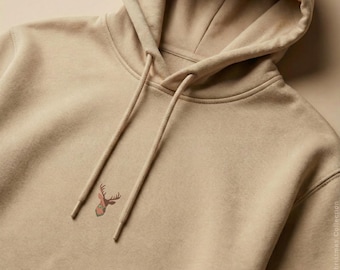Beige bestickter Rentier-Hoodie | Kuscheliges Unisex Sweatshirt