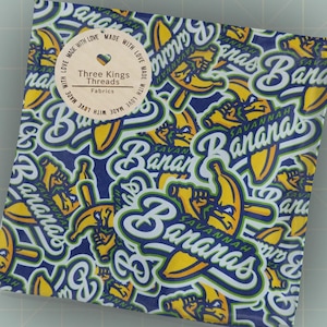 Savannah Bananas Baseball Blue DBP 1 Yard Fabric Seamless Design Appr 59x36 NOT COTTON! It's Double Brush Polyester Spandex