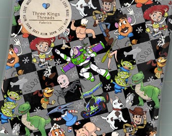Disney Toy Story Checker Black/Grey DBP 1 Yard Fabric Seamless Design Appr 59x36 NOT COTTON! It's Double Brush Polyester Spandex