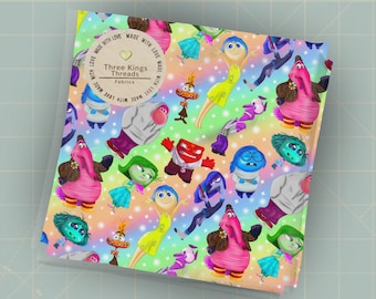 ディズニー インサイド・ヘッド キャラクター レインボー DBP 1ヤード生地 シームレスデザイン 約59x36cm 綿ではありません！ダブルブラッシュポリエステルスパンデックスです