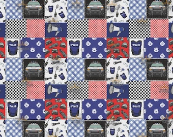 Police Cops Car Badge Custom Print 1 Yard Fabric Seamless Design Approx 59x36