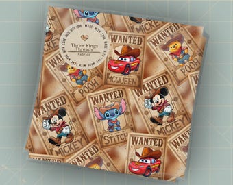 Poster Wanted Disney Mickey McQueen DBP 1 mètre en tissu, conception sans couture, environ 59 x 36 cm, PAS DE COTON ! C'est une brosse double en polyester et élasthanne