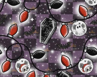 Christmas Lights Purple Custom Print 1 Yard Fabric Seamless Design App 59x36