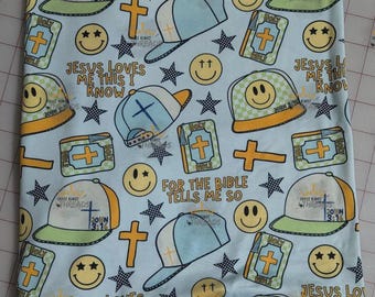 Jesus Loves Me Hats Bible Custom Print 1 Yard Fabric Seamless Design Appro 59x36