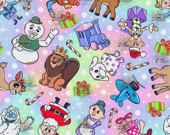 Christmas Gifts Snowman Custom Print 1 Yard Fabric Seamless Design Approx 59x36