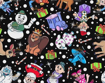 Christmas Gifts Snowman Custom Print 1 Yard Fabric Seamless Design Approx 59x36