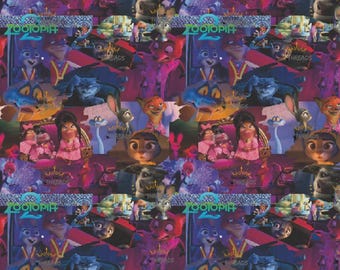 Disney Zootopia 2 Movie Custom Print 1 Yard Fabric Seamless Design Approx 59x36