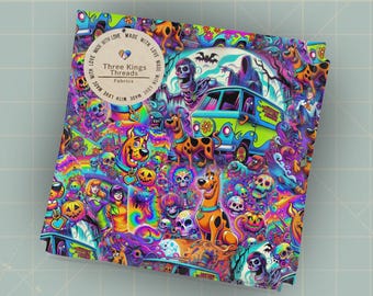 スクービー・ドゥー ハロウィン ミステリーバン DBP 1ヤード生地 シームレスデザイン 約59x36cm 綿ではありません！ダブルブラッシュポリエステルスパンデックスです