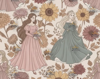 Fall Princess Custom Print 1 Yard Fabric Seamless Design Approx 59x36