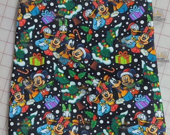 Christmas Mickey Goofy Black Custom Print 1 Yard Fabric Seamless Design App59x36