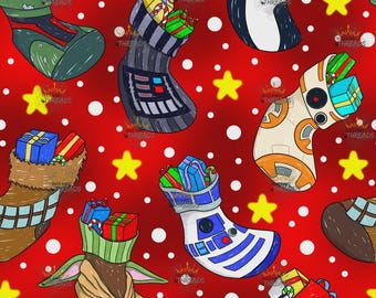 Christmas Star Wars Stocking Custom Print 1 Yard Fabric Seamless Design App59x36