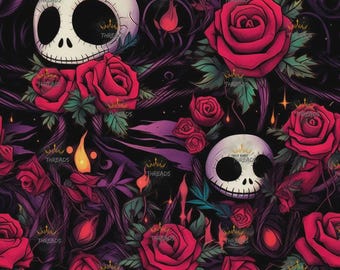 NBC Jack Skellington Flower Custom Print 1 Yard Fabric Seamless Design App 59x36