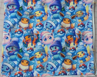 Pokemon Snow Christmas Custom Print 1 Yard Fabric Seamless Design Approx 59x36