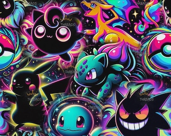 ポケモン ネオンカラー クール カスタムプリント 1ヤード生地 シームレスデザイン 約59x36
