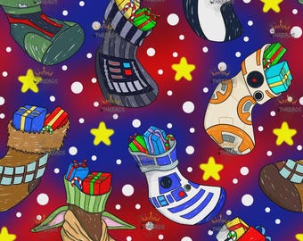Christmas Star Wars Stocking Custom Print 1 Yard Fabric Seamless Design App59x36