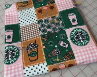Starbucks Coffee Pink Green Custom Print 1 Yard Fabric Seamless Design App 59x36