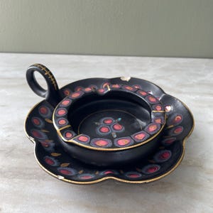 Vintage Gouda Holland Ashtray Bowl Set, Hand Painted Dutch Ceramic, Mid Century Decor