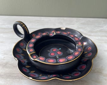 Vintage Gouda Holland Ashtray Bowl Set, Hand Painted Dutch Ceramic, Mid Century Decor