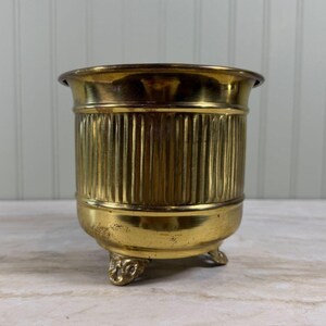 Vintage Footed Lacquered Brass Planter Cache Pot