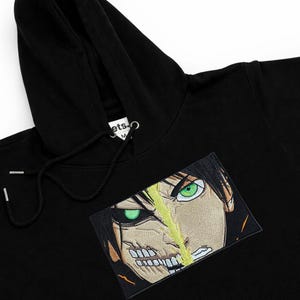 Anime Embroidery Sweatshirt Pack of 2 Titan Inspired Split Face Design | Matching Couple Hoodies Otaku Streetwear Gift Embroidered Pullover