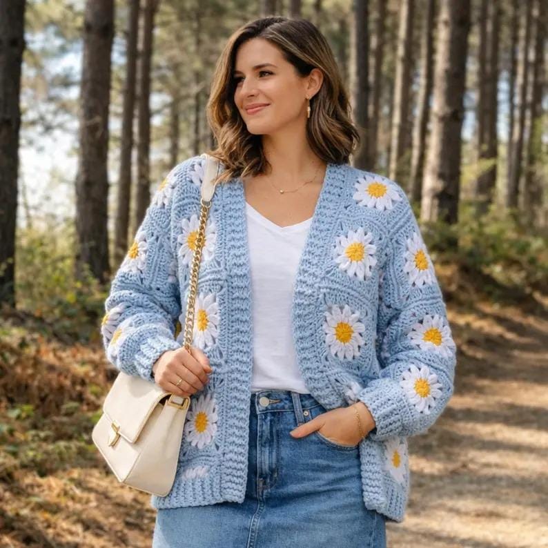 Blue Floral Cardigan - Etsy