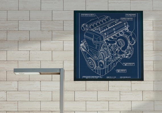 2JZ-GTE Engine Blueprint Art | JDM Garage Decor (digital Download
