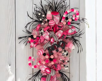 Pink Halloween Swag Wreath For Front Door, With BOO Sign