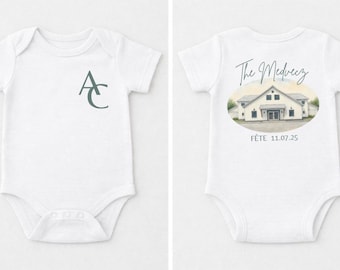 Custom Baby Wedding Shirt | Watercolor Venue, Last Name, Date Tee, Onesie