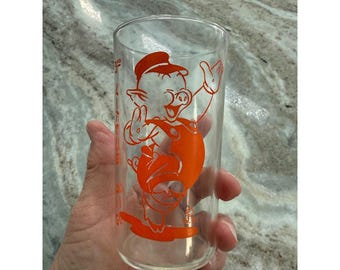 Vintage Walt Disney 3rd Little Pig Glass Orange Practical Pig Jelly Jar Tumbler