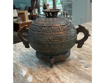 Vintage Bronze Dragon Handle 1960's James Mont Style Ice Bucket