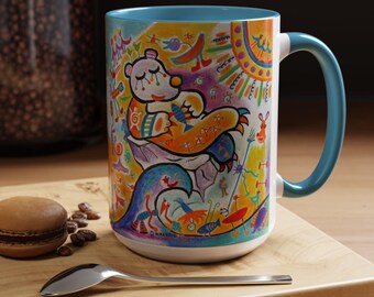 Polar Bear Coffee Mug, Arctic Wildlife Art, 15 oz Accent Mug