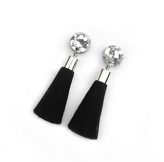 black and silver tassel earrings
