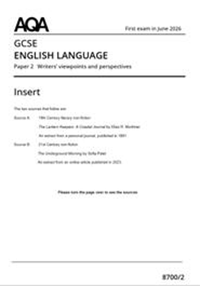 2026 AQA English Language Paper 2 | Sample 5 With Insert & Mark Scheme ...