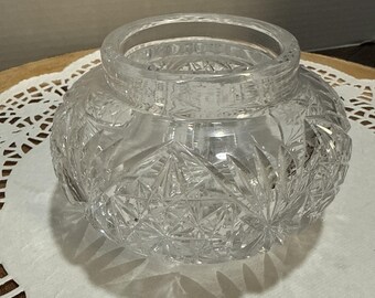 Tarro de polvos antiguo de cristal tallado brillante americano ABP, base para joyero o caja de baratijas