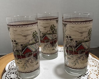 Johnson Brothers Friendly Village Covered Bridge Tumblers Glasses Set 3 England