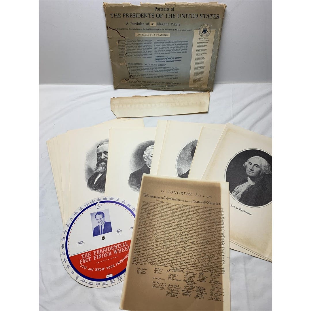Vintage 35 Presidents USA Portraits Set W/ Fact Finder Wheel ...
